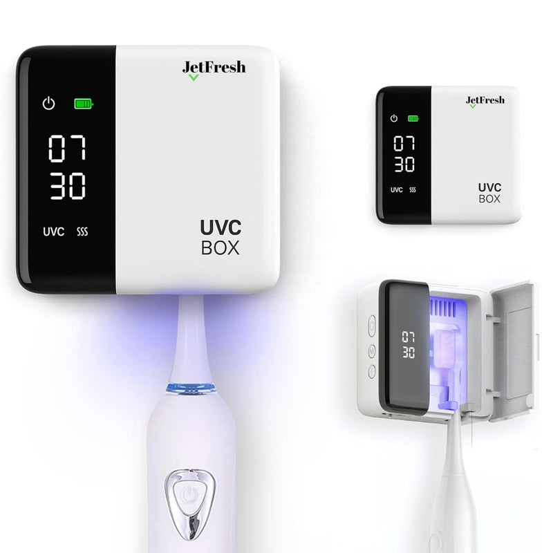 UV Toothbrush Sanitizer Holder Cleaner with LED Clock Display Hot Air Drying WallMounted UV Tooth Brush Holder for Bathroom Decor Travel Use Rechargeable Portable Design Fits All Brushes
